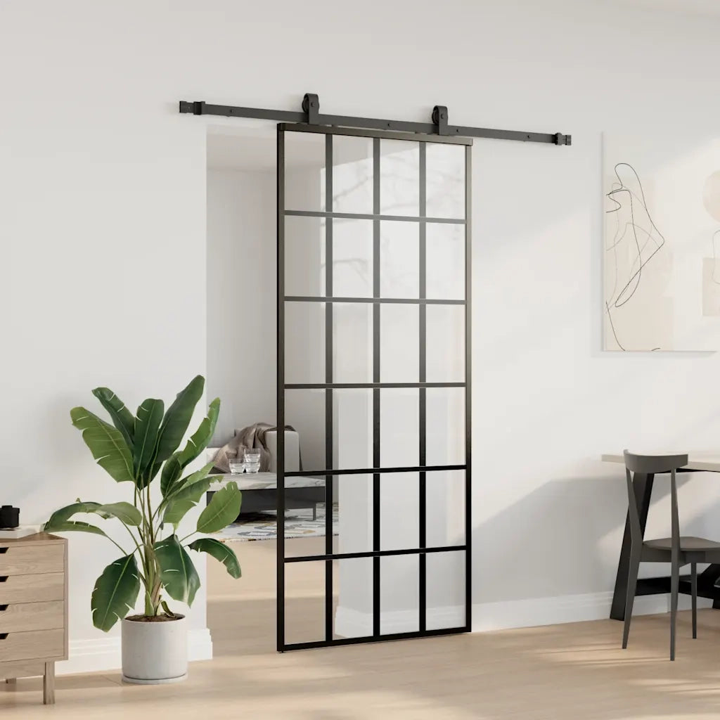 Porta Scorrevole con Ferramenta Nera 90x205 cm in Vetro ESG 3375794