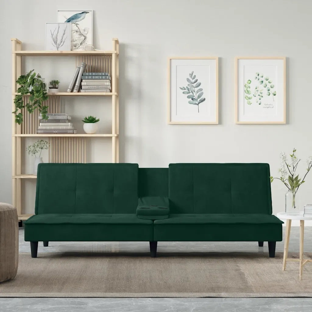 Divano letto | Sof¨¤ letto | Letto singolo con Portabicchieri in Velluto Verde Scuro
