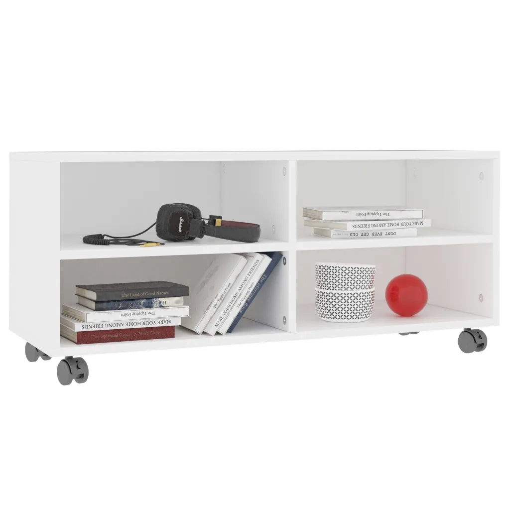 Mobile TV con Ruote-Credenza TV-Console TV Bianco 90x35x35 cm in Legno Multistrato