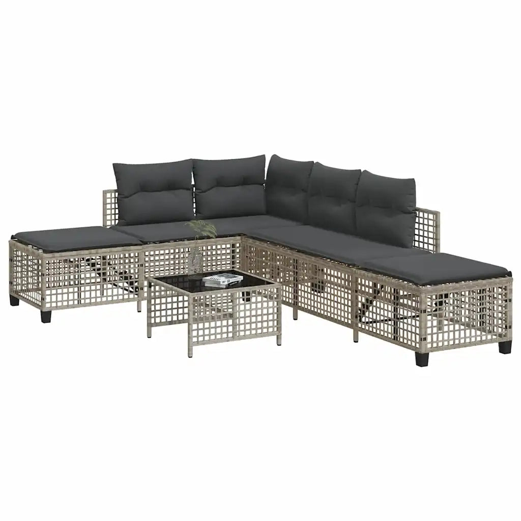 Divani da Giardino ad Angolo 3 pz | Set Salotto da Giardino Cuscini Grigio in Polyrattan