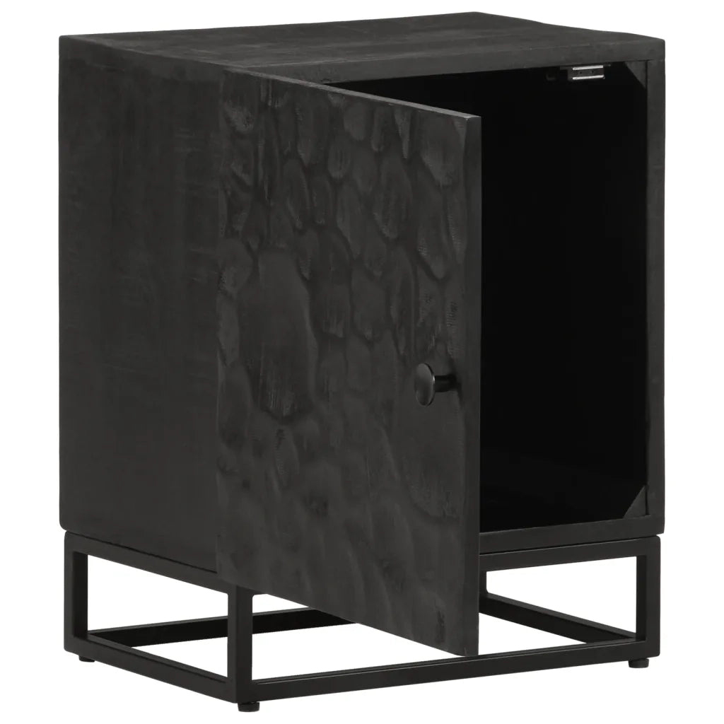 Comodino-Tavolino da notte Nero 40x30x50 cm in Legno Massello di Mango e Ferro 701344