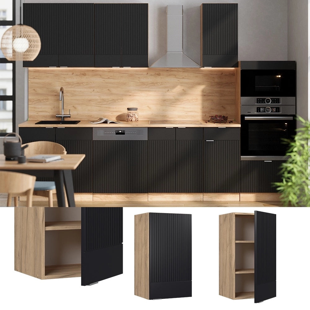 Pensile da cucina Fame-Line Nero rigato/Rovere dorato 40 cm Vicco