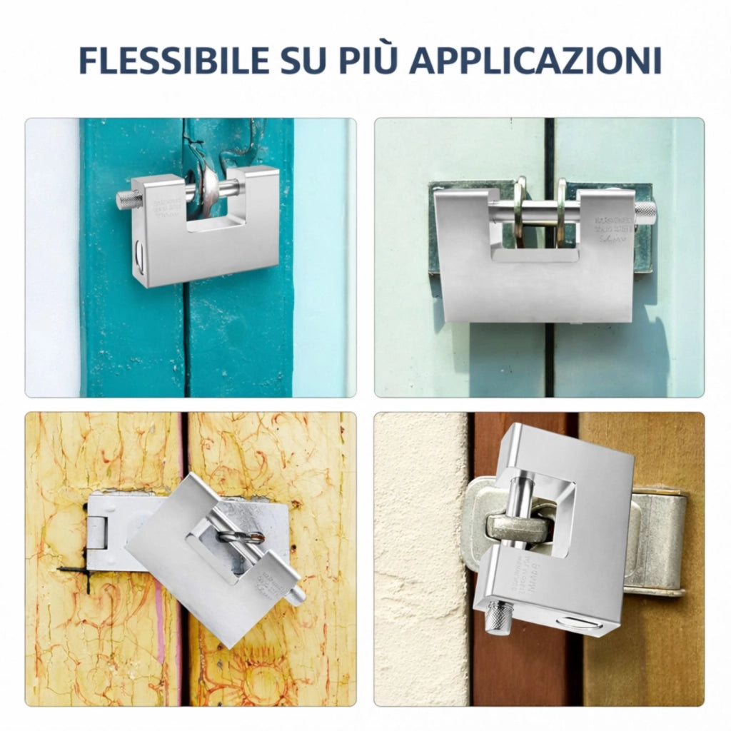 Lucchetto Corazzato in Acciaio Temprato 94 mm Antiscasso con Catenaccio e 5 Chiavi 310573