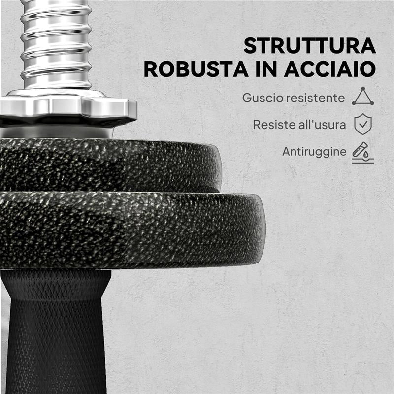 SET PESI E BILANCIERE DA 20KG CON IMPUGNATURE ANTISCIVOLO, 8 DISCHI PESI, BARRA BILANCIERE E 2 BARRE MANUBRI IN ACCIAIO