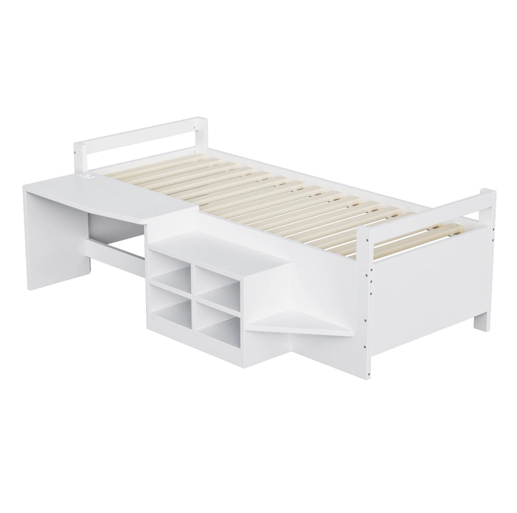 Letto multifunzione 90x200 cm bianco con scrivania e USB