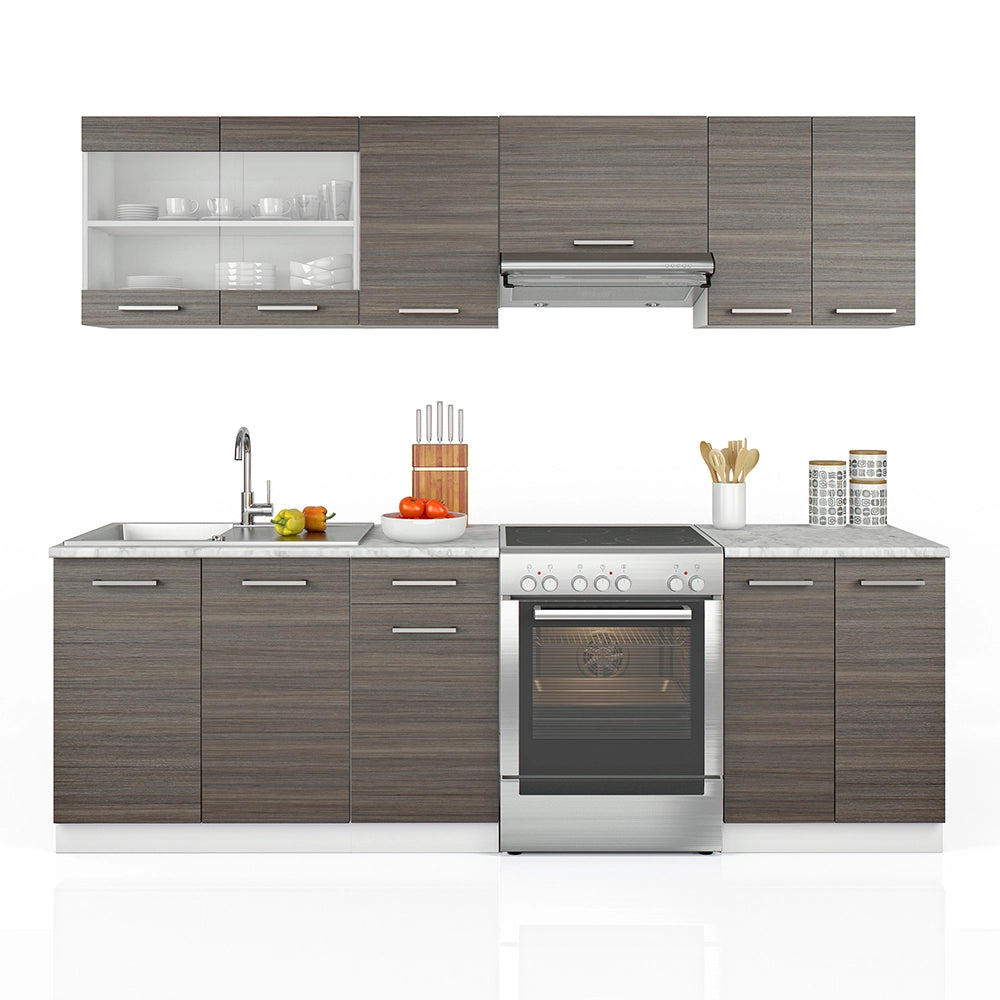 Mobile da cucina Raul Grigio nobile/Bianco 240 cm, PL Marmo con striscia LED Vicco