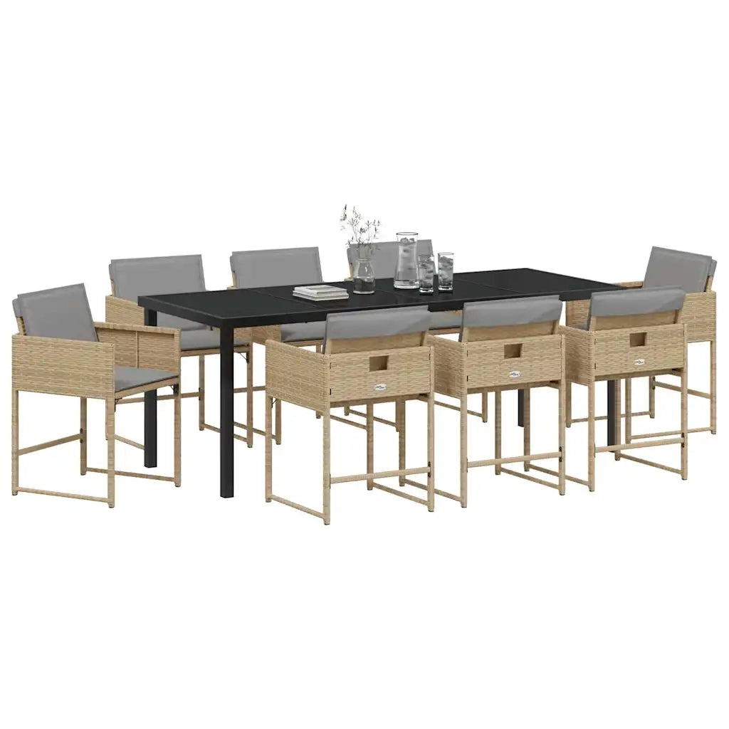 Set da Pranzo per Giardino 9 pcs Beige polyrattan 3380740