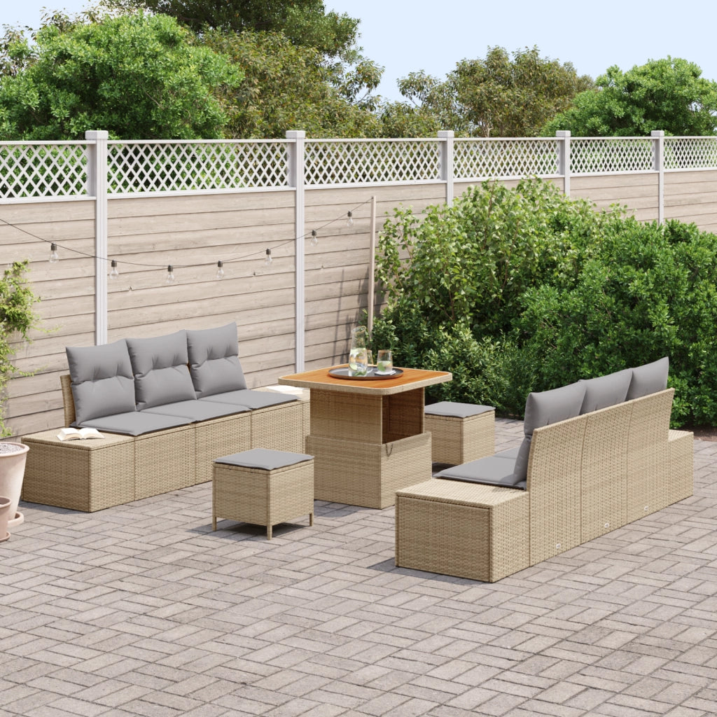 Set da Giardino  9 Pezzi con Cuscini Beige Polyrattan
