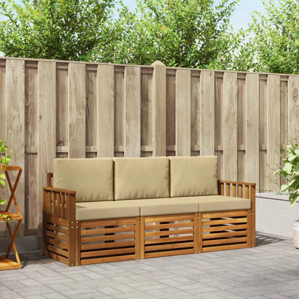 Set divani 3 pcs Naturale e Beige Legno di Acacia Massello 3374283
