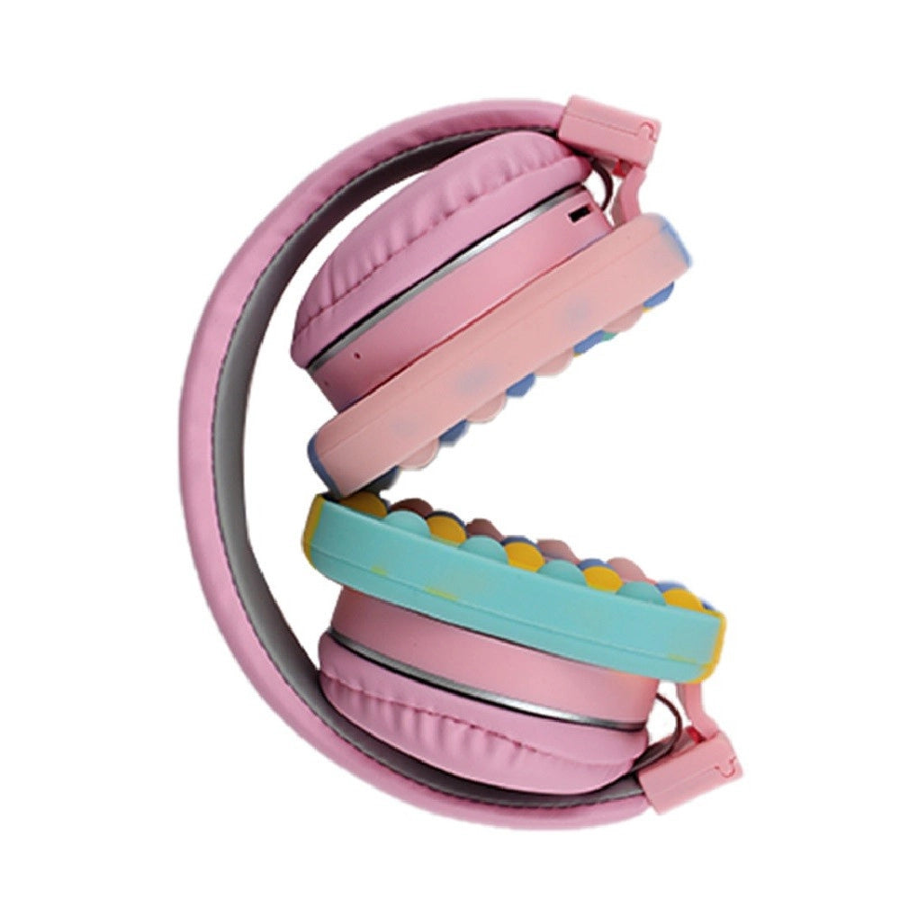 Trade Shop - Cuffie Popit Rosa Bambine Wireless Radio Bluetooth Arcobaleno Pieghevole Sd Usb -