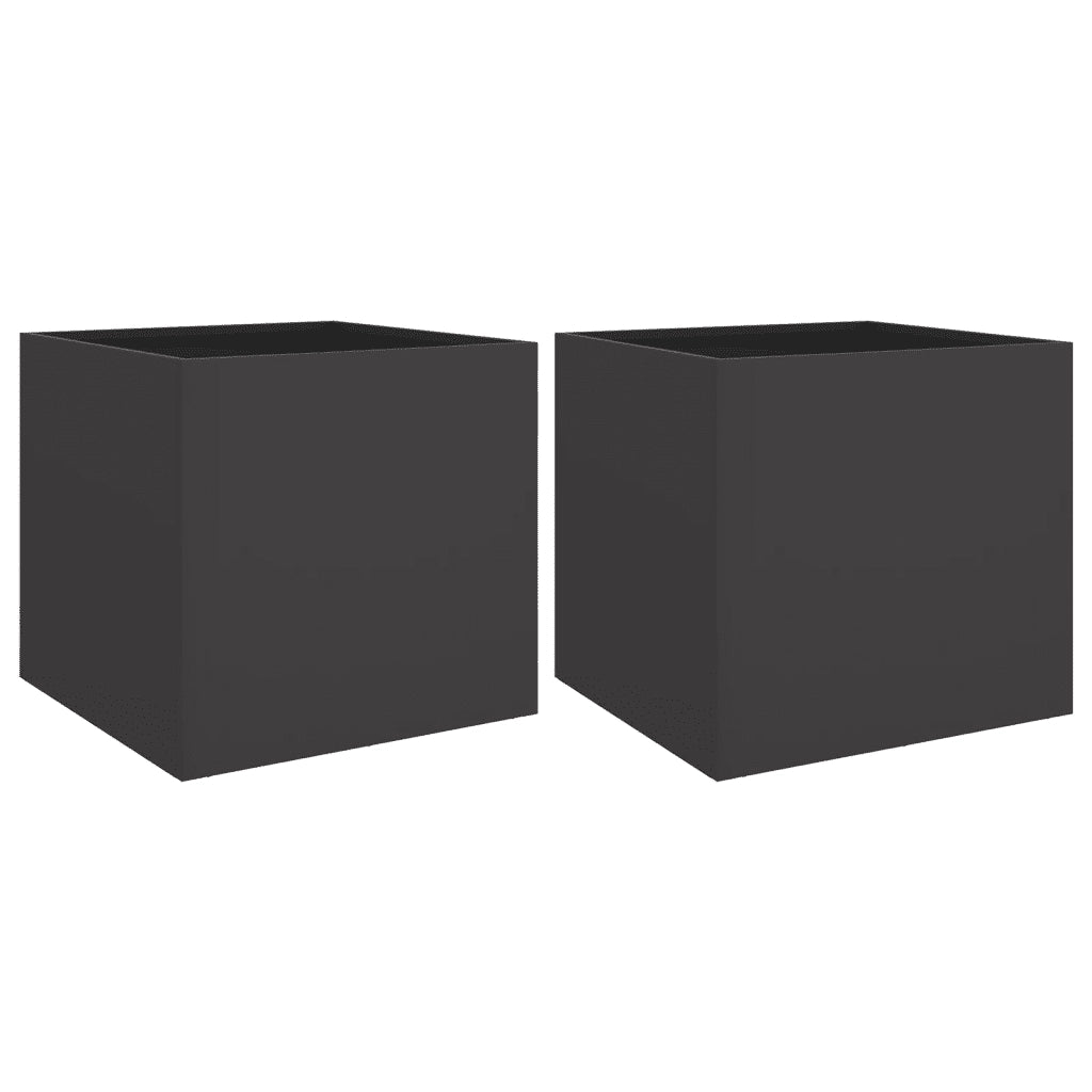 2 pz Fioriere | Cassetta per fiori | Vaso Nere 49x47x46 cm in Acciaio