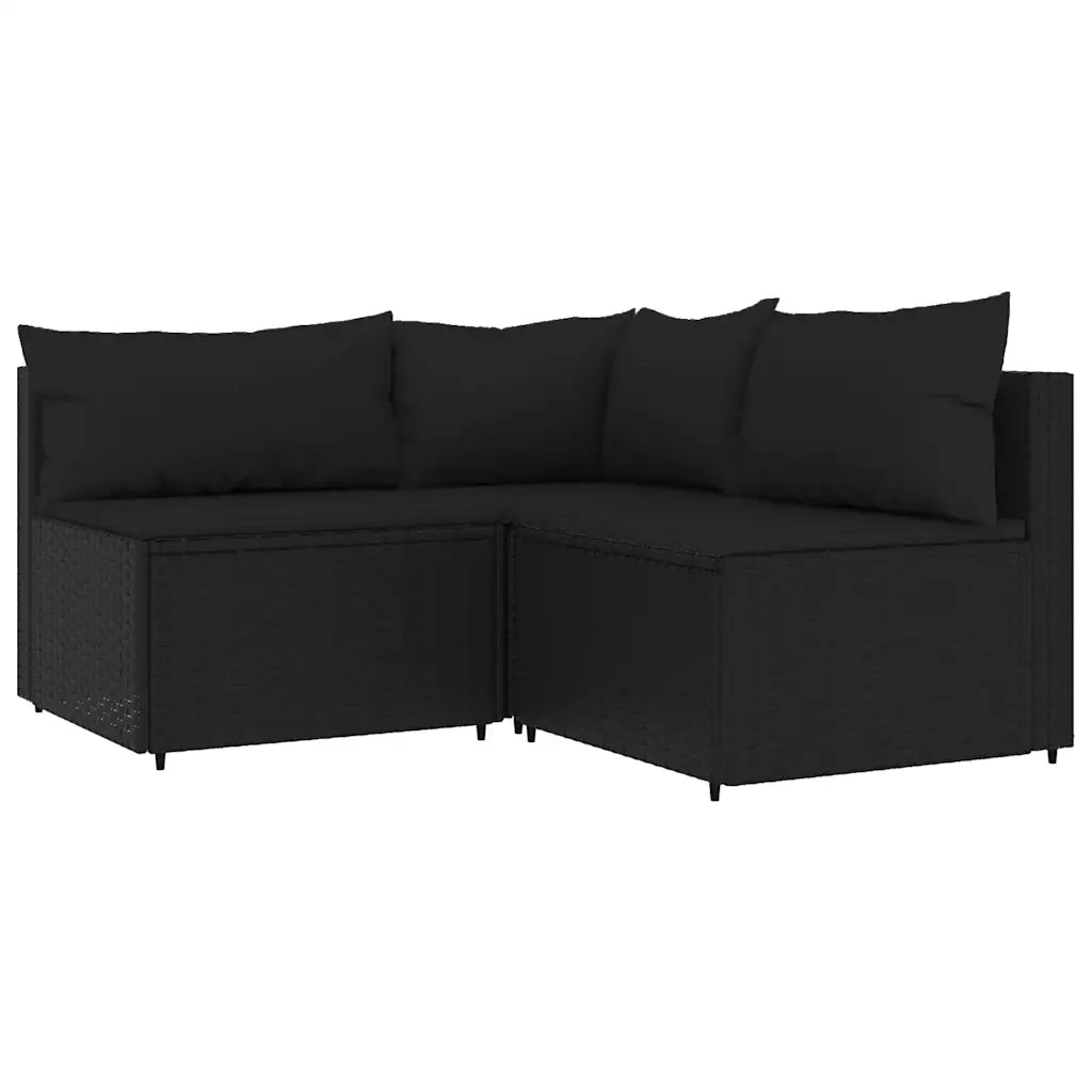 Set Divani da Giardino 3 pz con Cuscini Nero in Polyrattan