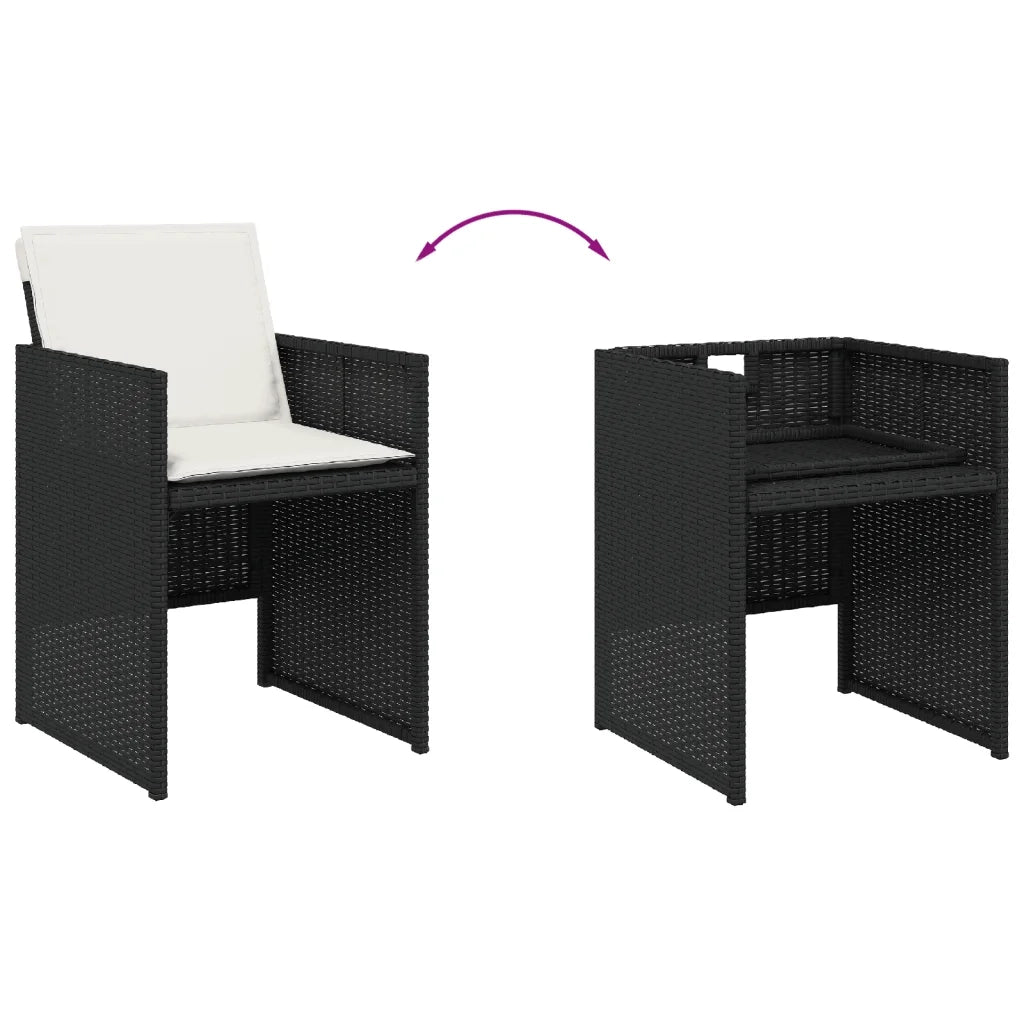 Set da Pranzo da Giardino 7 pz Nero con Cuscini in Polyrattan 3277673