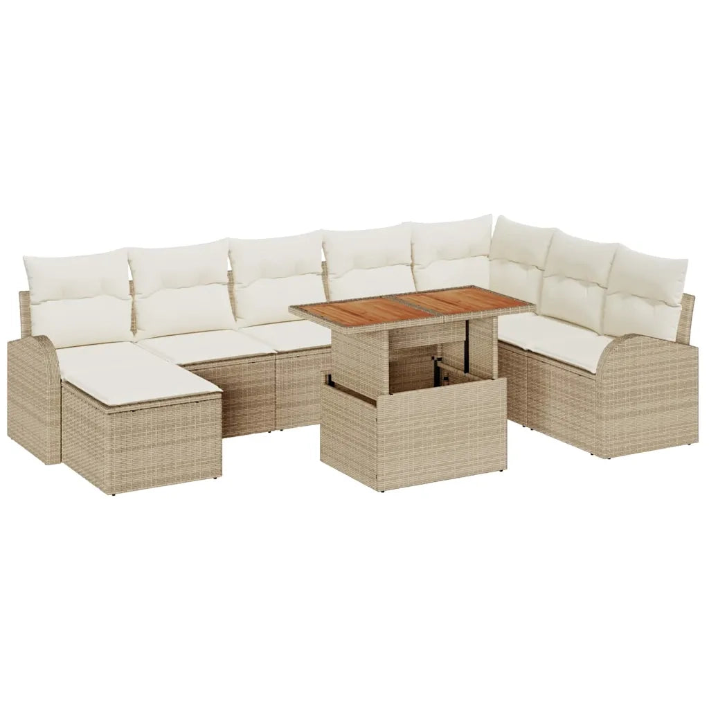 Set Divano da Giardino con cuscino 9 pcs beige e panna