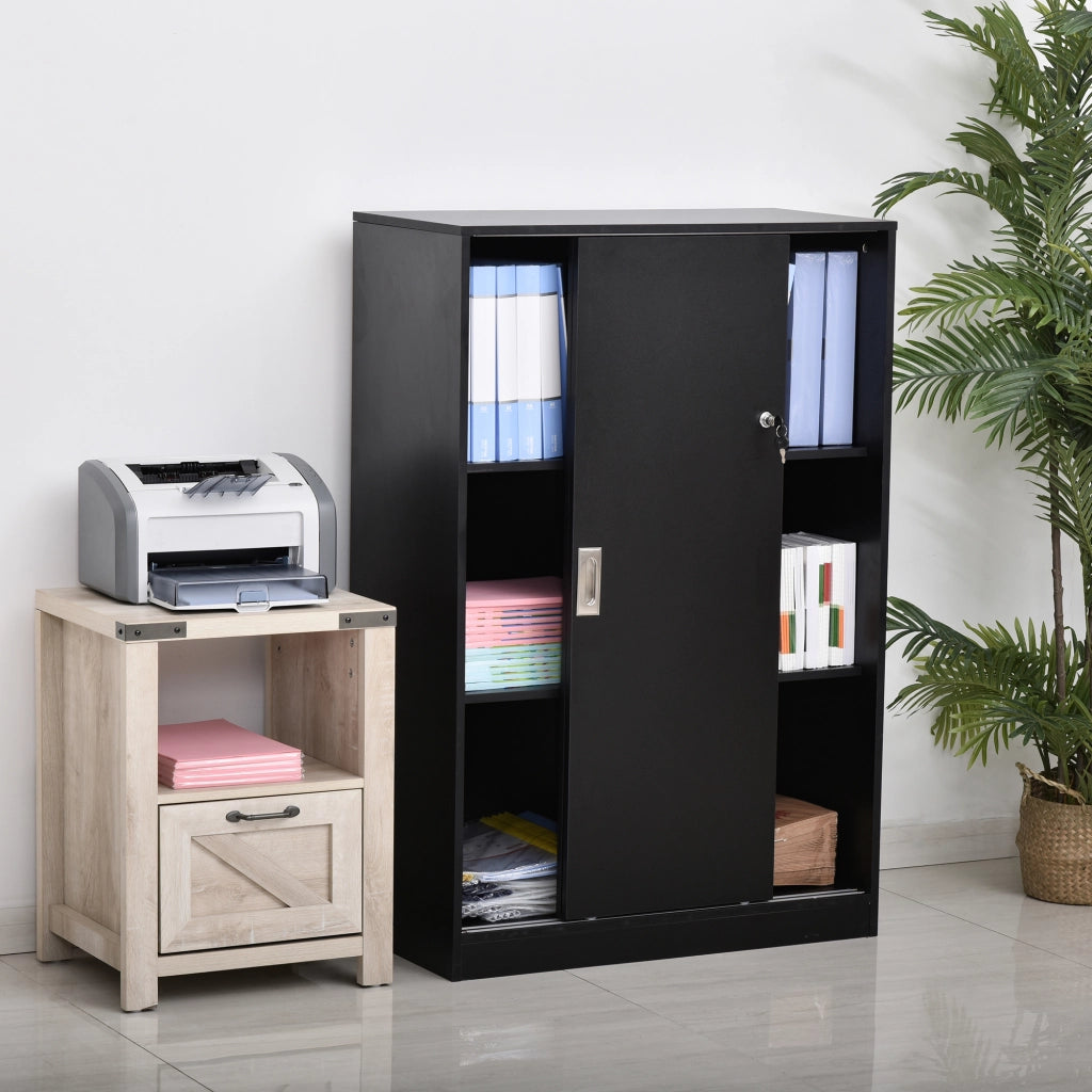 Armadio per Ufficio 2 Porte Scorrevoli Bloccabili ¨C Zephmum ¨C Nero 80x40x120 cm