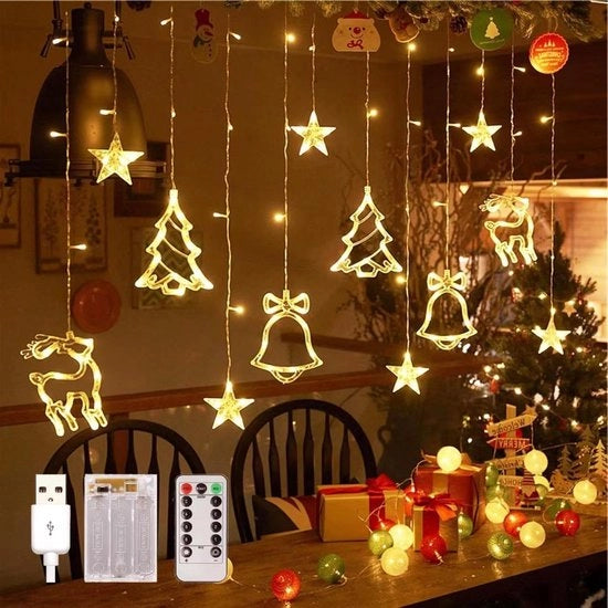Led-lichtgordijn a stelle 35 m 8 modi decorazione natalizia - illuminazione di soggiorno - batteria + USB IP44 - tenda da finestra ideale per Natale