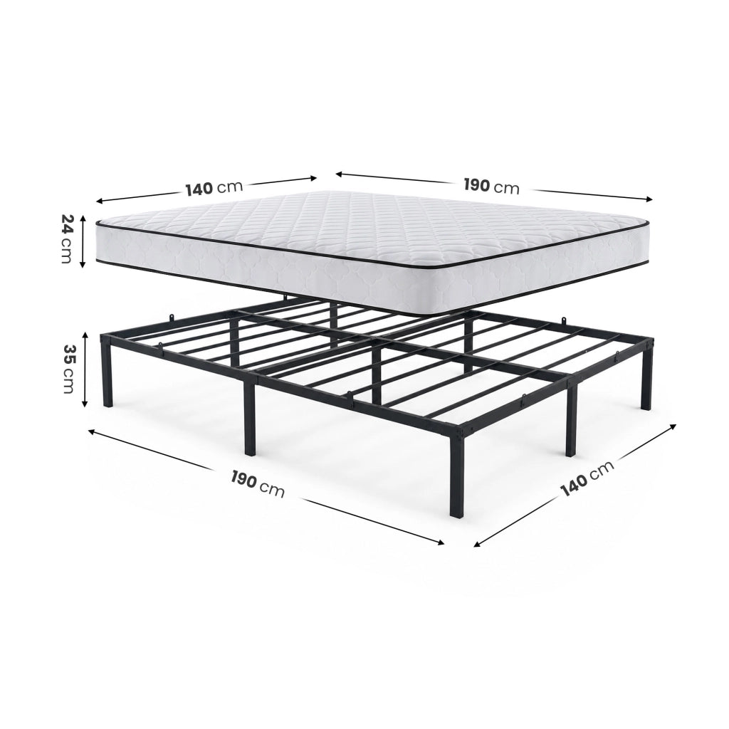 Struttura Letto Pieghevole in Metallo con Materasso Rete a Doghe 140x190 cm Nero Letto per Ospiti 9 Gambe 20 Doghe