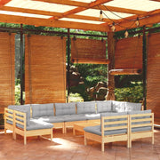 Set Divani da Giardino 10 pz con Cuscini Grigi Massello di Pino cod mxl 42619