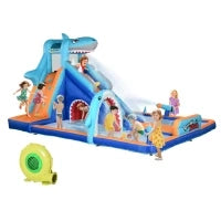 Castello Gonfiabile per Bambini 3-8 Anni con Gonfiatore, Scivolo, Piscina e Parete da Arrampicata