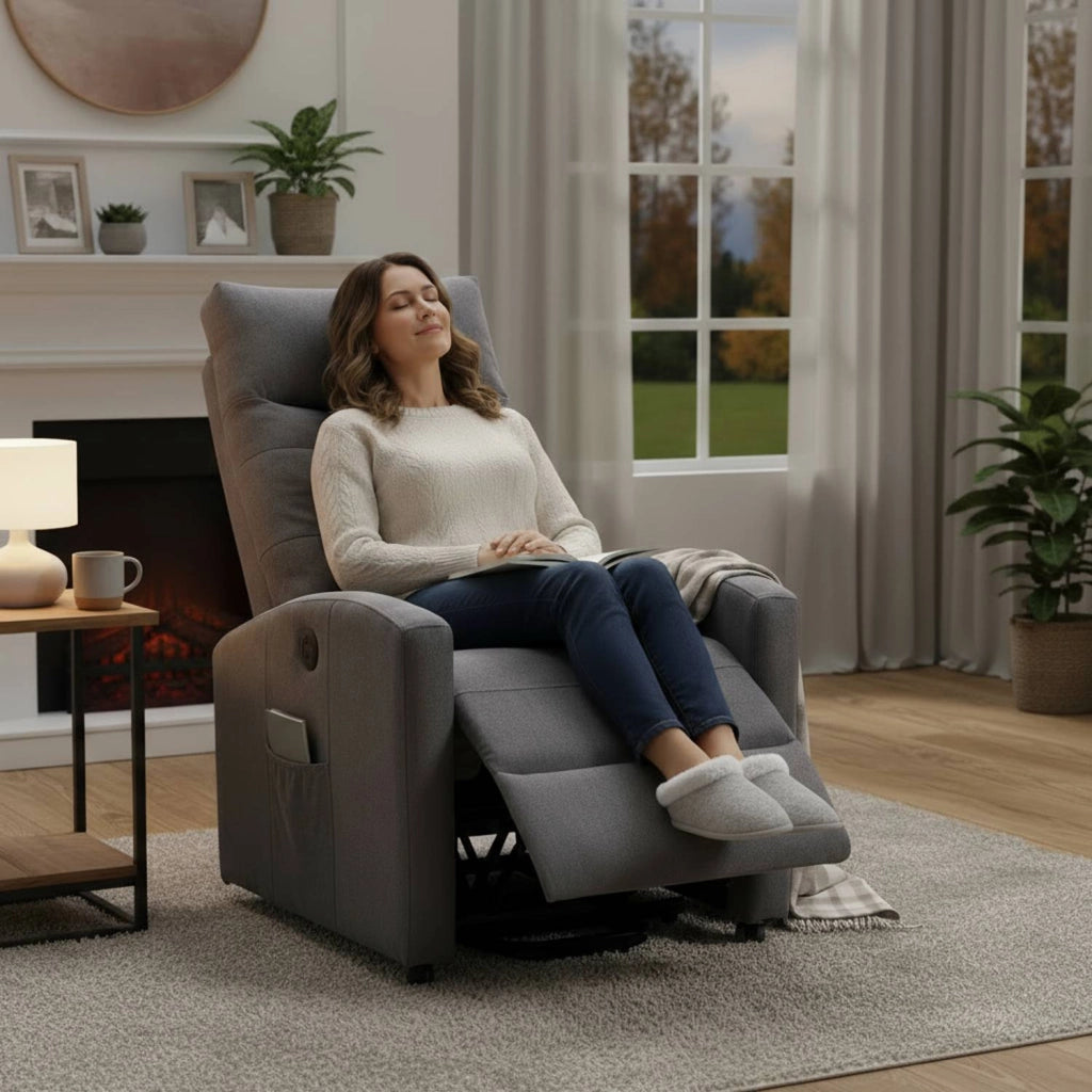 Marvin Poltrona Relax Reclinabile Elettrica con Poggiapiedi Solena, Seduta Ergonomica Massaggiante e Riscaldante  Grigio