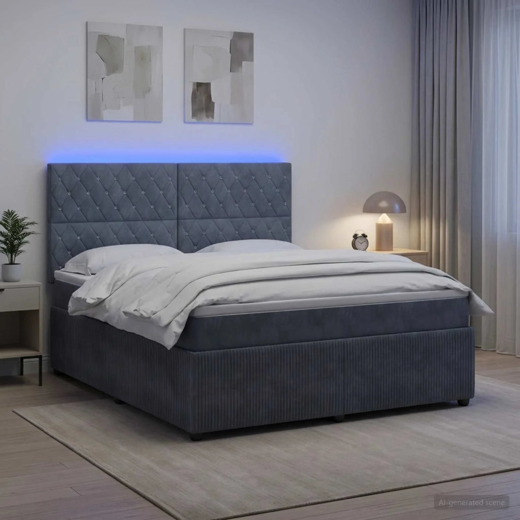 Letto Box Spring LED con Materasso Grigio Scuro 180 x 200 cm 3456114