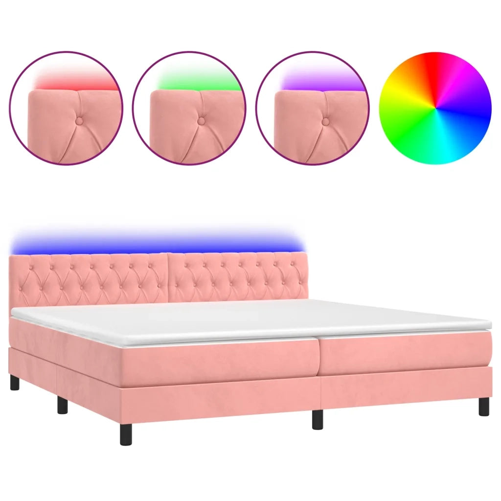 Letto a Molle con Materasso e LED Rosa 200x200 cm in Velluto