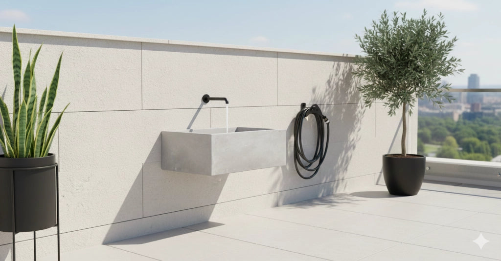 Lavello da Giardino Senza Rubinetto in Cemento Granulato di Marmo Madrid Grigio