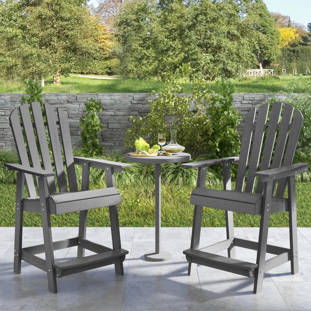 Sedia da bar per esterni con braccioli poggiapiedi, Sedia in HDPE alta adirondack resistente alle intemperie Grigio-Sedie da esterno