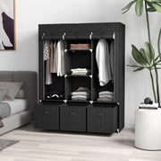 Armadio in tessuto 125x43x162.5 cm con 2 aste e 5 ripiani in acciaio nero