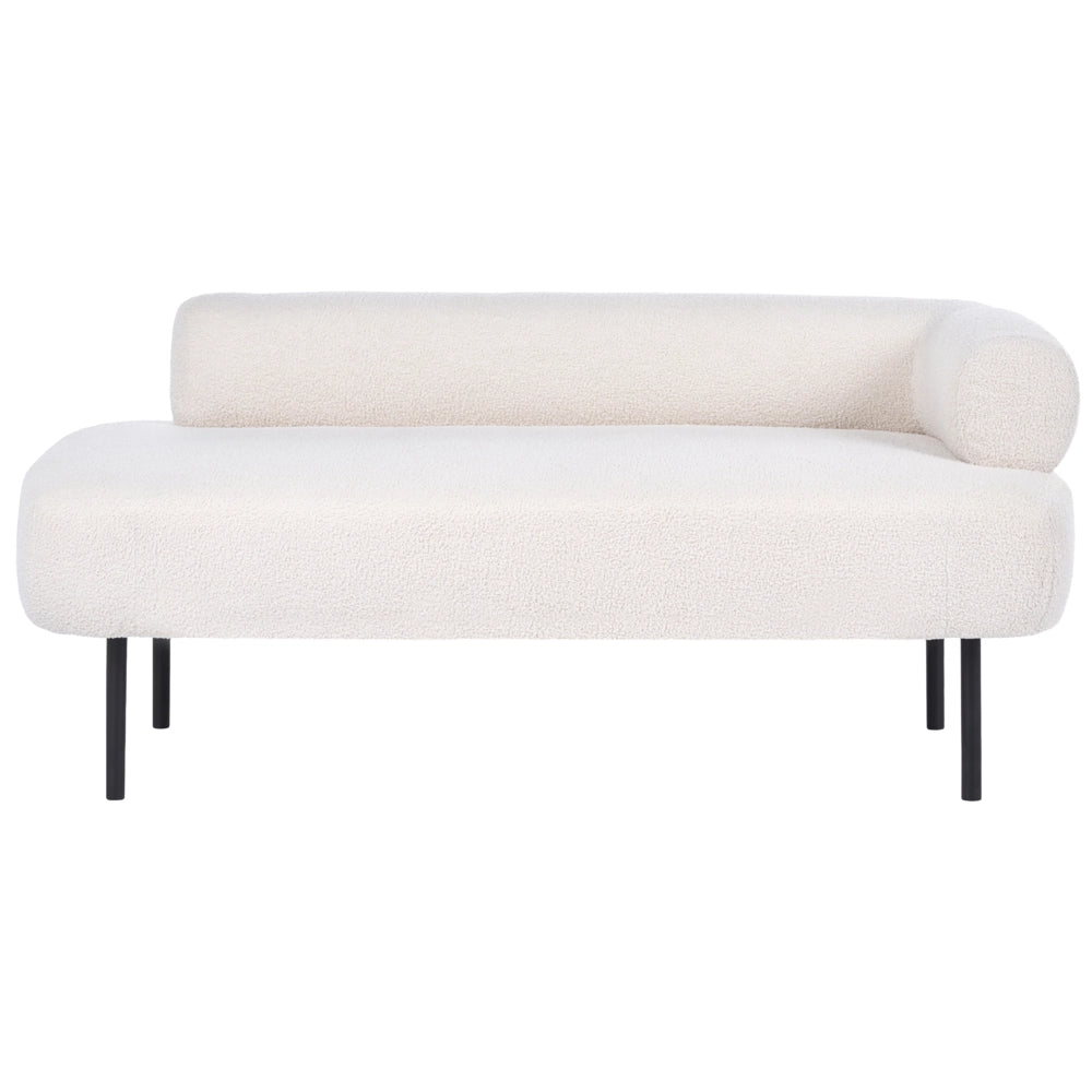 Chaise longue lato destro in tessuto bianco sporco rivestimento idrorepellente gambe in metallo design moderno per soggiorno