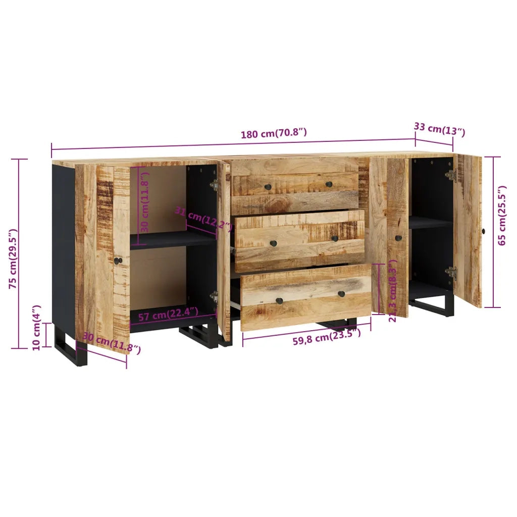 Credenze 3 pz in Legno di Mango Grezzo 3143638