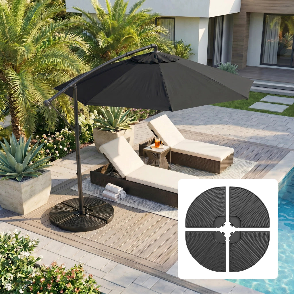 Base per Ombrellone a Braccio 4 Pezzi in HDPE ¨C zephmum ¨C Nero, 100x8 cm
