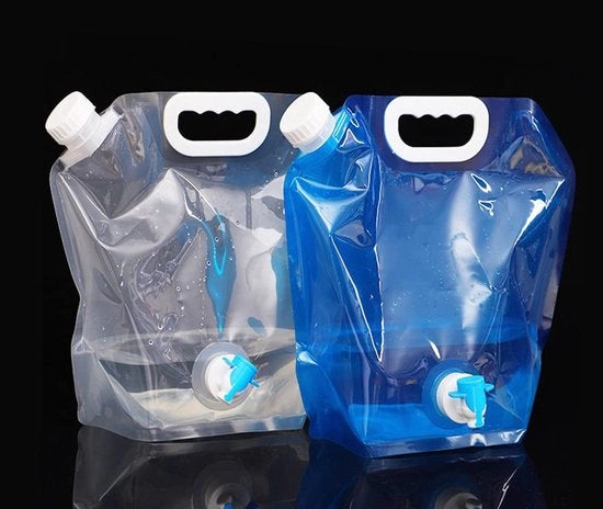Contenitore da 10 L con Rubinetto - Acqua - Sicuro per Alimenti - Ripiegabile - Translucido/Blu - Maniglia per Trasporto Facile