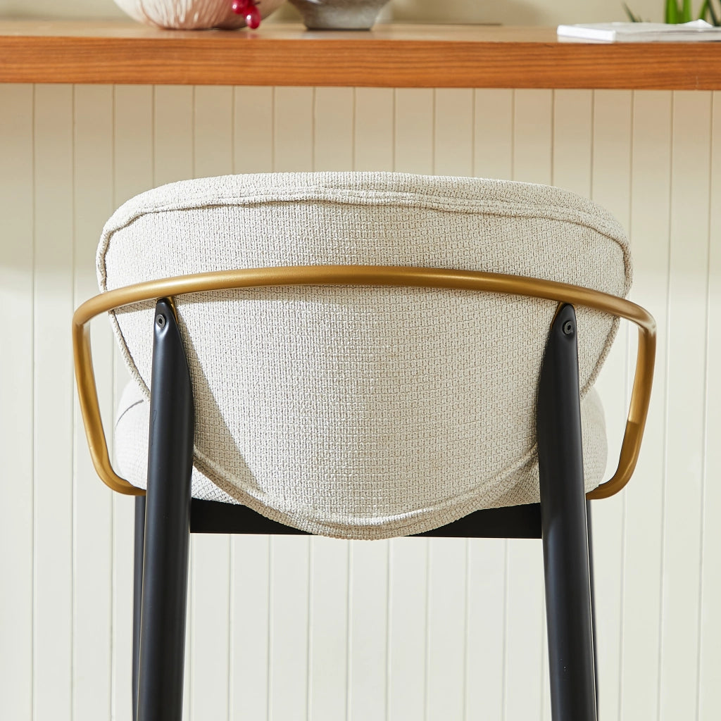 Set 2 Sgabelli da Bar ¨C MINIMAL ¨C Velluto Chenille Beige, Nero, Oro, Schienale, Altezza Regolabile