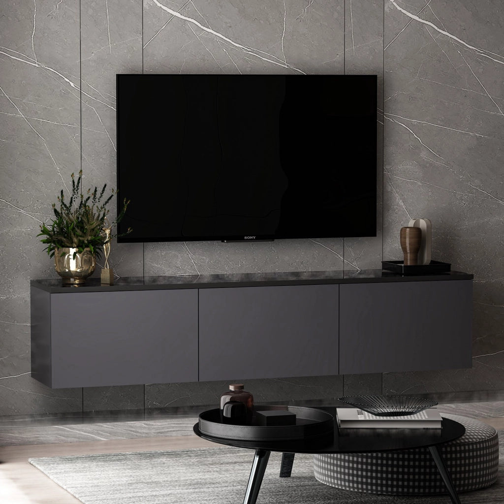 Mobile TV sospeso in legno "Neon" con illuminazione LED - 160 x 32 x 35 cm - Grigio antracite
