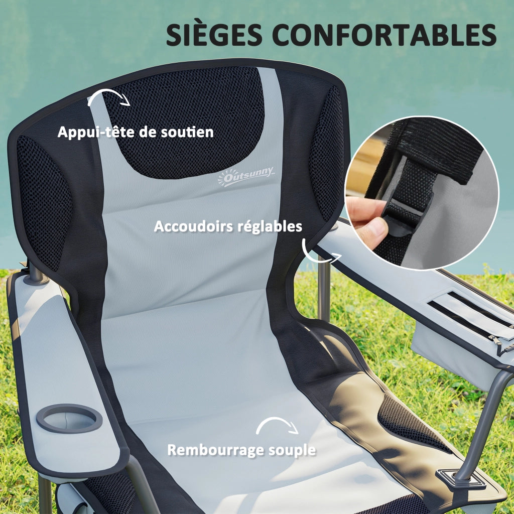 Sedia da camping pieghevole ¨C Zephmum ¨C Nero, con braccioli regolabili, porta-bicchieri e tasche laterali