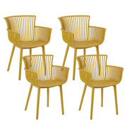 Set di 4 sedie da pranzo in plastica gialla per interni ed esterni da giardino con braccioli in stile minimalista