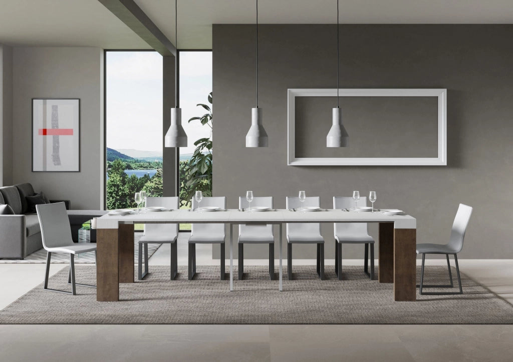Consolle Allungabile 90-300x40x77 cm in Nobilitato Bianco e Noce