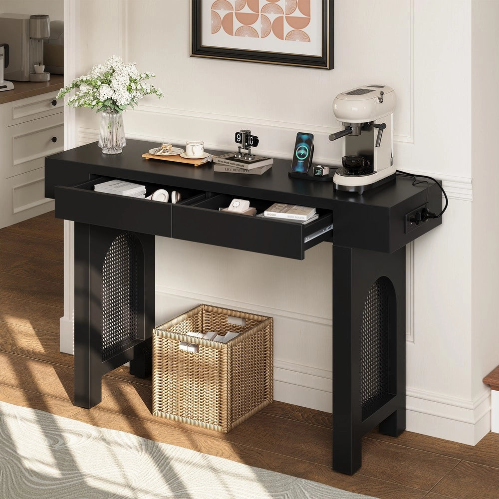 Consolle Ingresso con Cassetti e Presa Corrente ¨C MINIMAL ¨C Nero, Slim