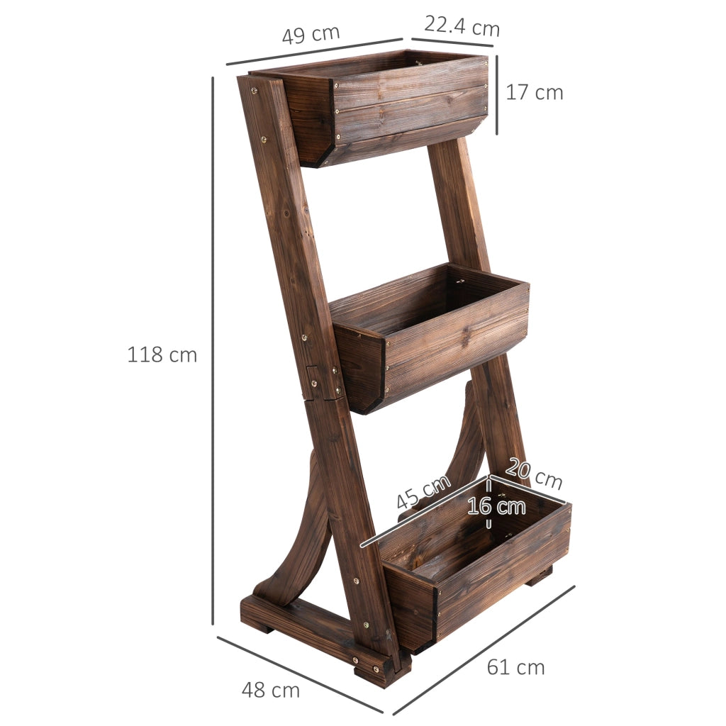 Portapiante Fioriera da Giardino 3 Ripiani 61x48x118 cm in Legno Carbonizzato
