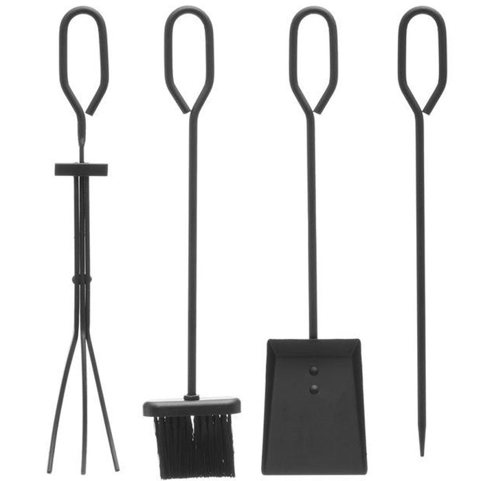 Set 4 Pezzi Accessori per Camino con Supporto Stand in Ferro Battuto Nero