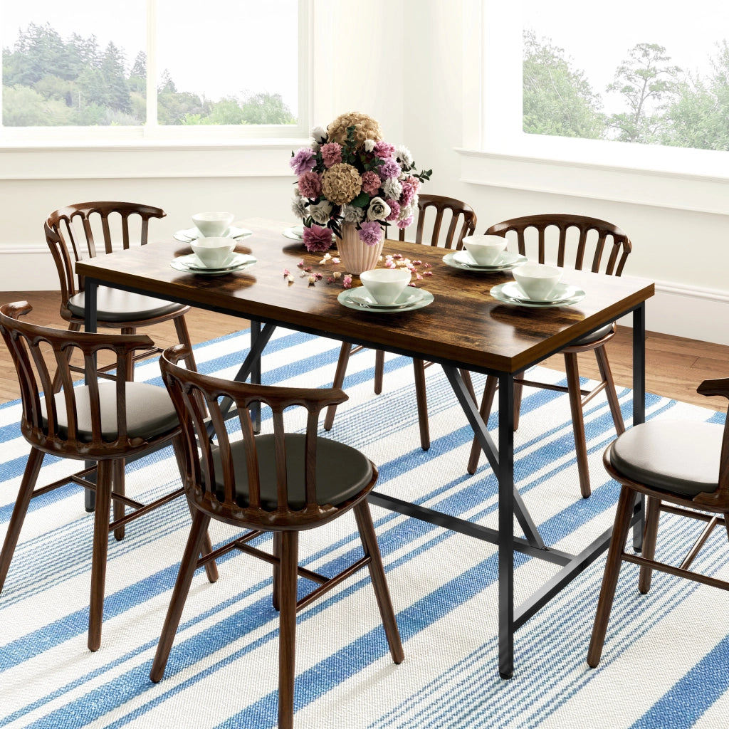 Tavolo da Pranzo per 6 Persone Stile Industriale in Legno e Acciaio, 150x80x75 cm, Marrone