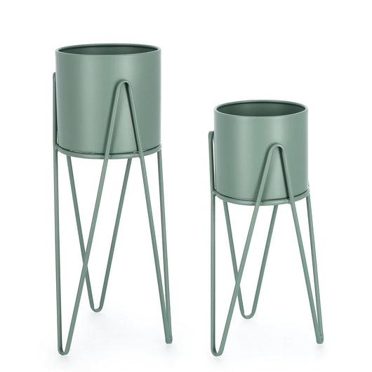 Porta Piante Madelyn Tondo Design in Acciaio Bizzotto Colore: Verde Salvia, Formato: Grande