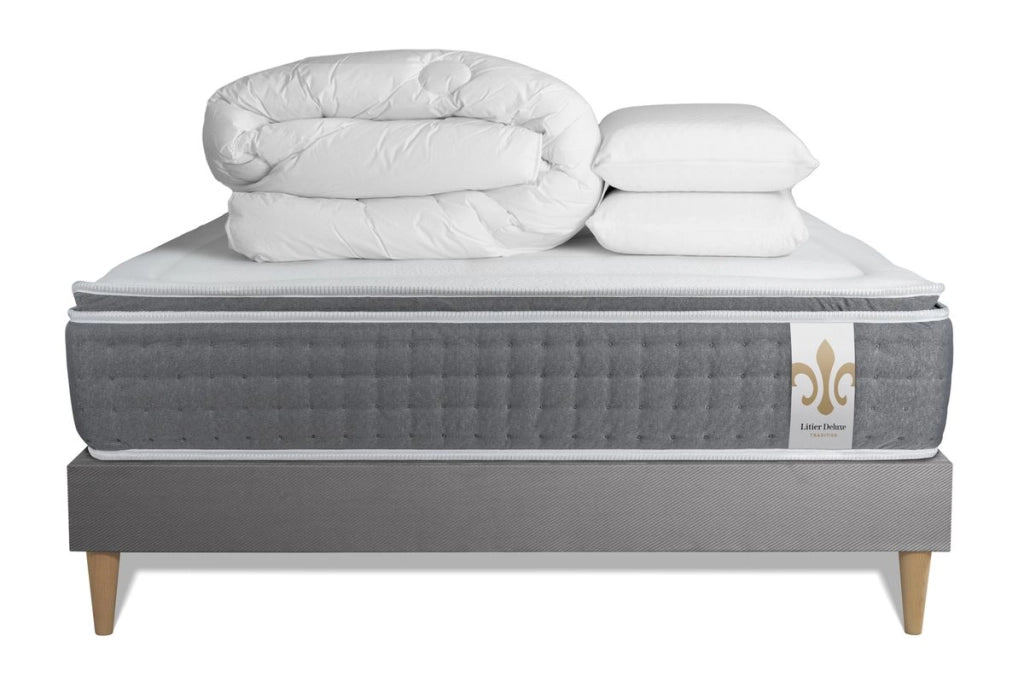 Pacchetto letto completo - Materasso 200x200cm + Box spring con doghe (kit) + 2 cuscini + Piumino - Vingt-Six PLUS