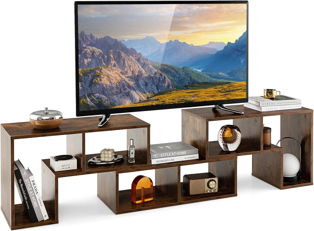 Mobile Porta TV Combinabile con Ripiani Aperti, per TV Fino a 65 Pollici, Mobile TV di Legno per Camera da Letto, Soggiorno, Capacità di Carico Massima 80 kg, 134-180 x 30 x 43 cm (Marrone)