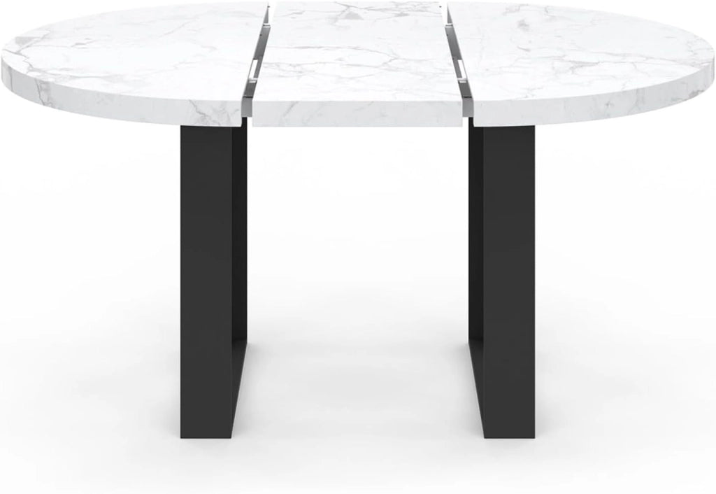 Tavolo da pranzo rotondo allungabile PHOENIX 4-6 persone con piano effetto marmo bianco ALASKA 110-150 cm