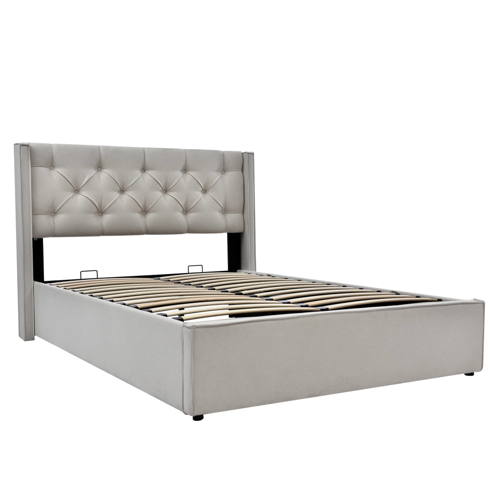 Letto Contenitore Matrimoniale 140×200 cm con Ampio Vano e Testiera Imbottita; senza Materasso