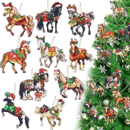 Set di 40 decorazioni natalizie in legno per cavallo da appendere