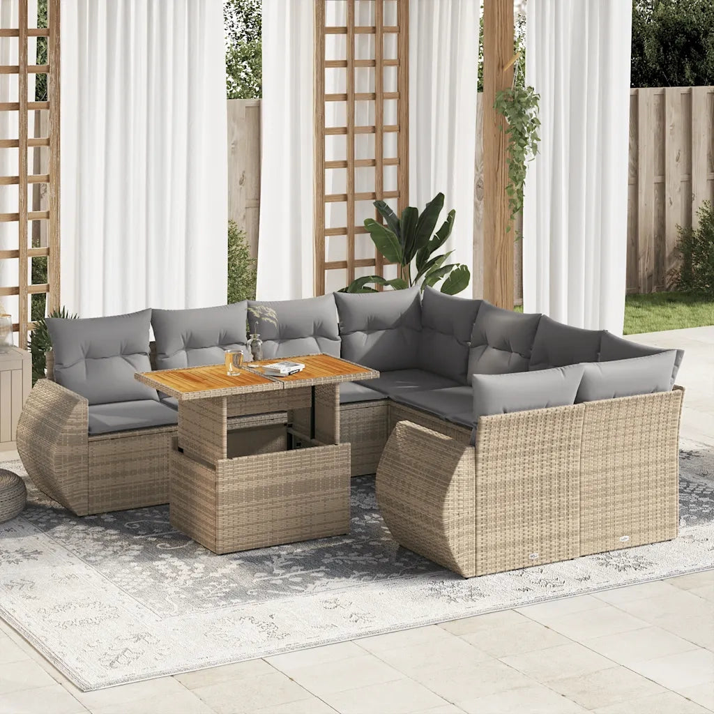 Set Divano da Giardino 9 pz con Cuscini Beige in Polyrattan 3327244