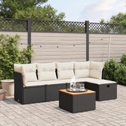 Set Divano da Giardino 6 pz con Cuscini-Sofa da Giardino-Divanetto da esterno Nero in Polyrattan 777692